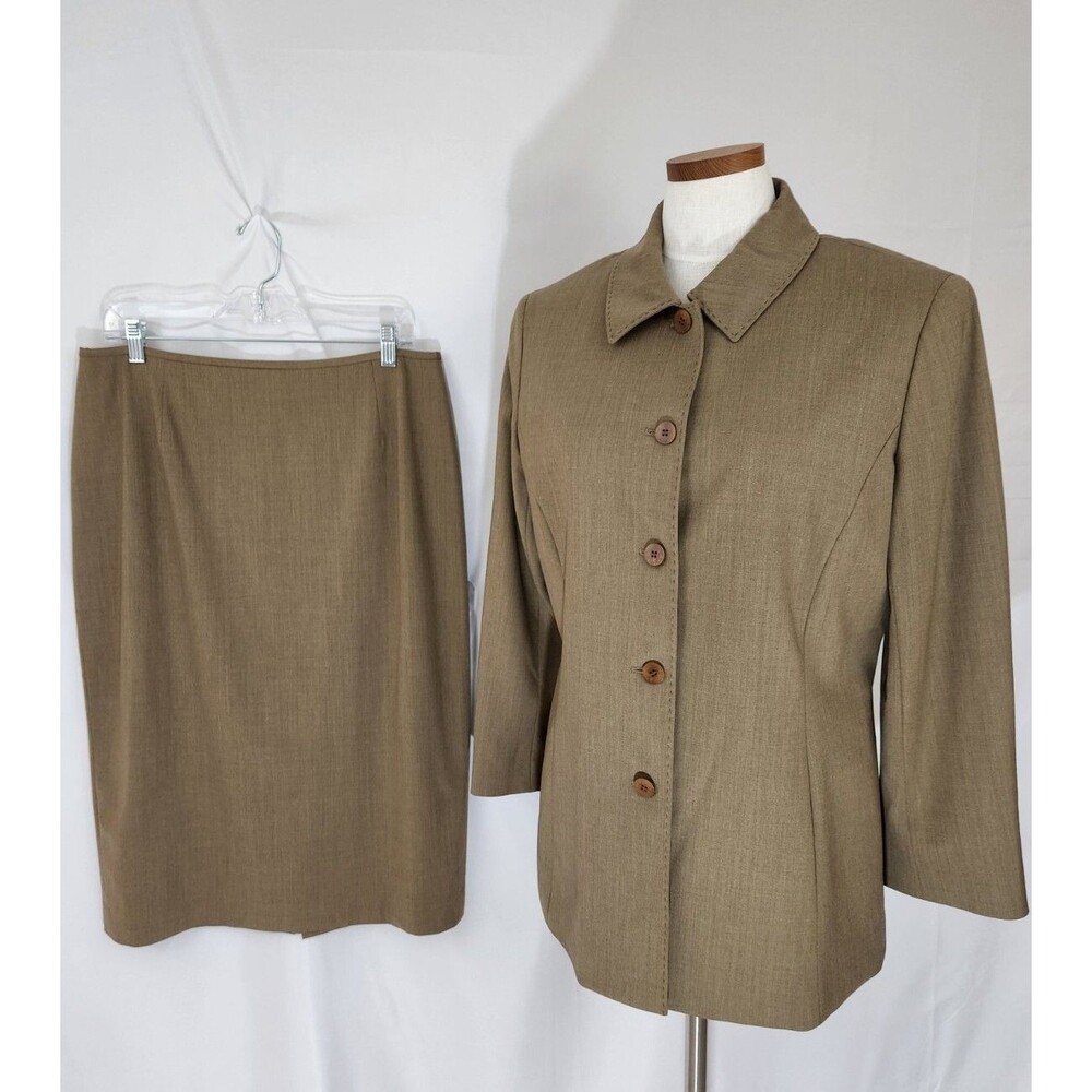 Lafayette 148 Size 12 Light Brown Wool Elastane Collared Lined Skirt Suit
